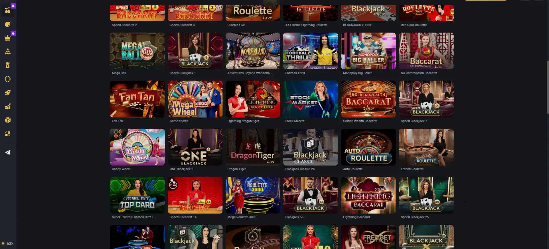 Игровой интерфейс казино Вулкан Удачи с живыми дилерами